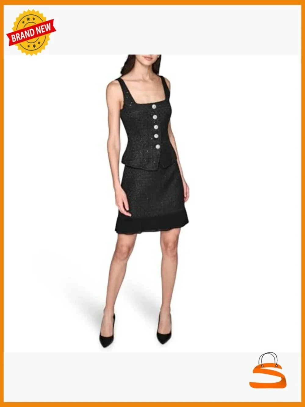 Sleeveless Tweed Peplum Vest with Decorative Buttons